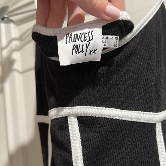 Princess Polly Tie Dress in Black with White Accents Size 8 - Picture 3 of 3